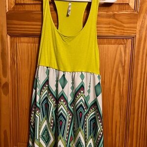 Stylish Yellow and Green Patterned Dress